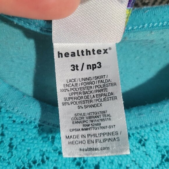 Healthtex Girl's Blue Lace Top With Multicolored Floral Bottom Dress Size 3t - Picture 3 of 10